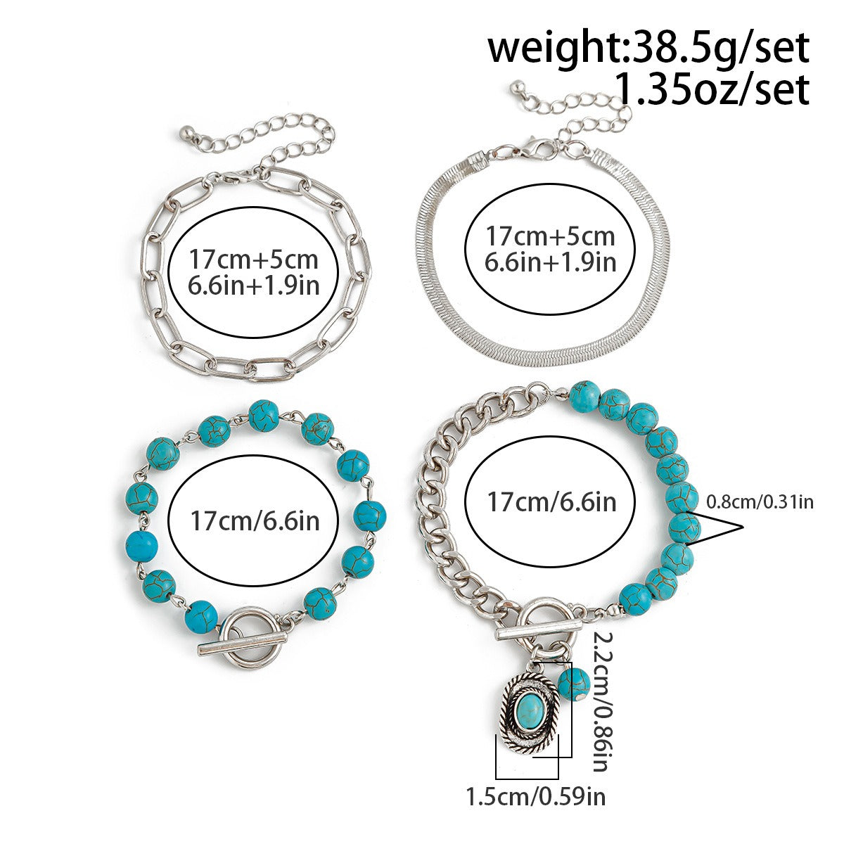 Imitation Turquoise Cactus Tag Bracelet Set Vera Lux
