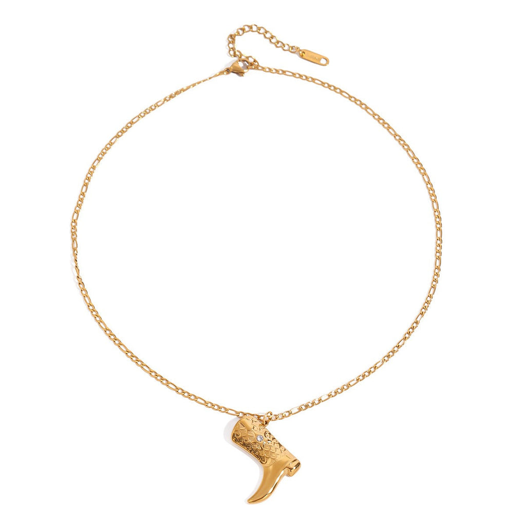 18K gold boots inlaid with gemstones and textured design trendy and unique necklace Vera Lux