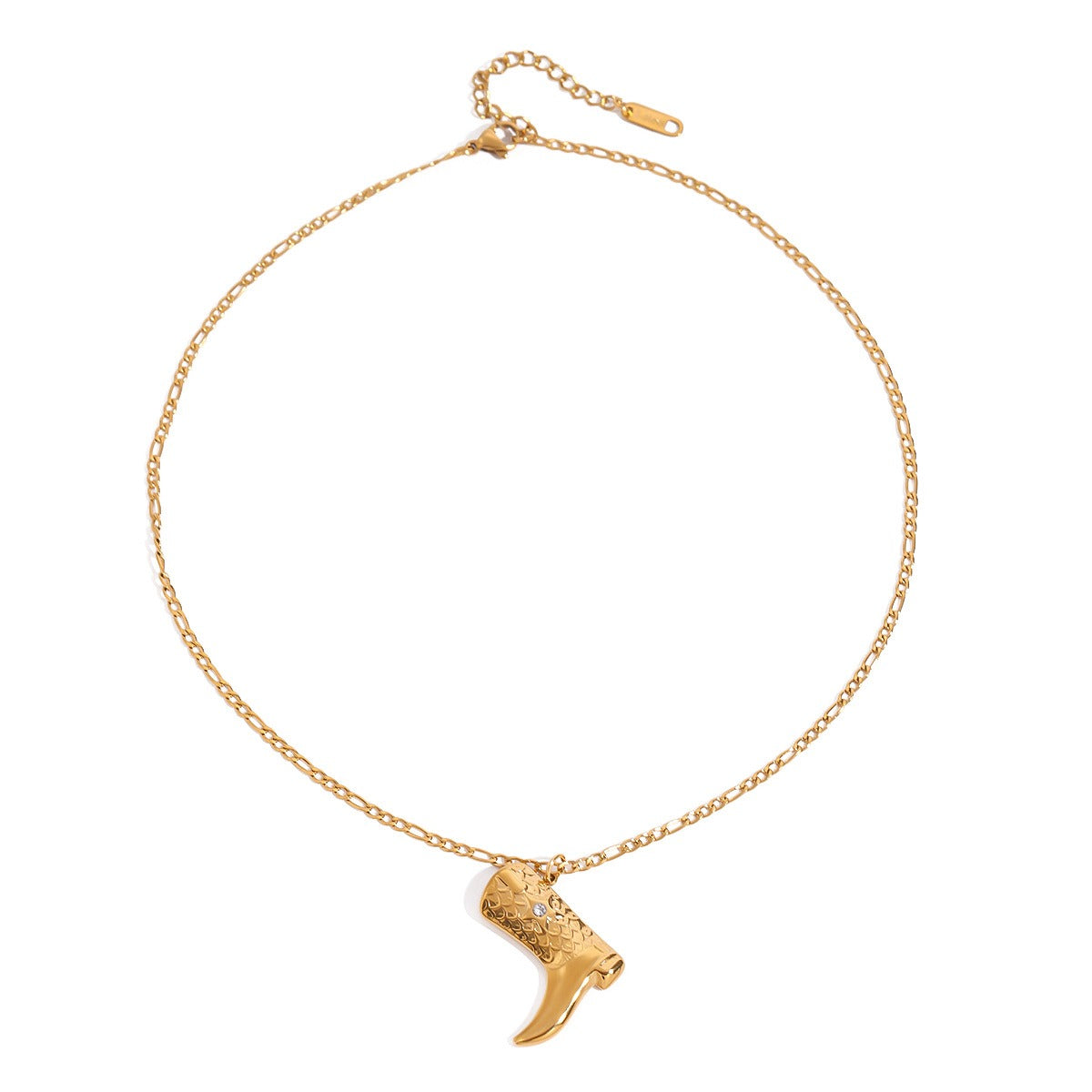 18K gold boots inlaid with gemstones and textured design trendy and unique necklace Vera Lux