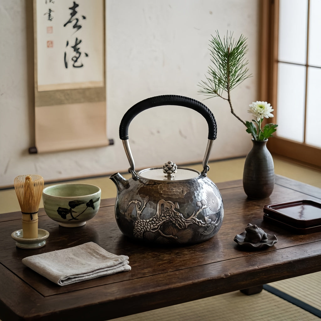 925 Sterling Silver Elegant Handcrafted  Teapot with Nature-Inspired Squirrel and Pine Cone Design-Fine large teapot - Handicraft Vera Lux