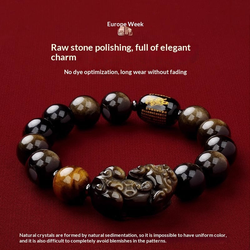 Natural Obsidian Wealth-Attracting Pi Xiu Bracelet Vera Lux