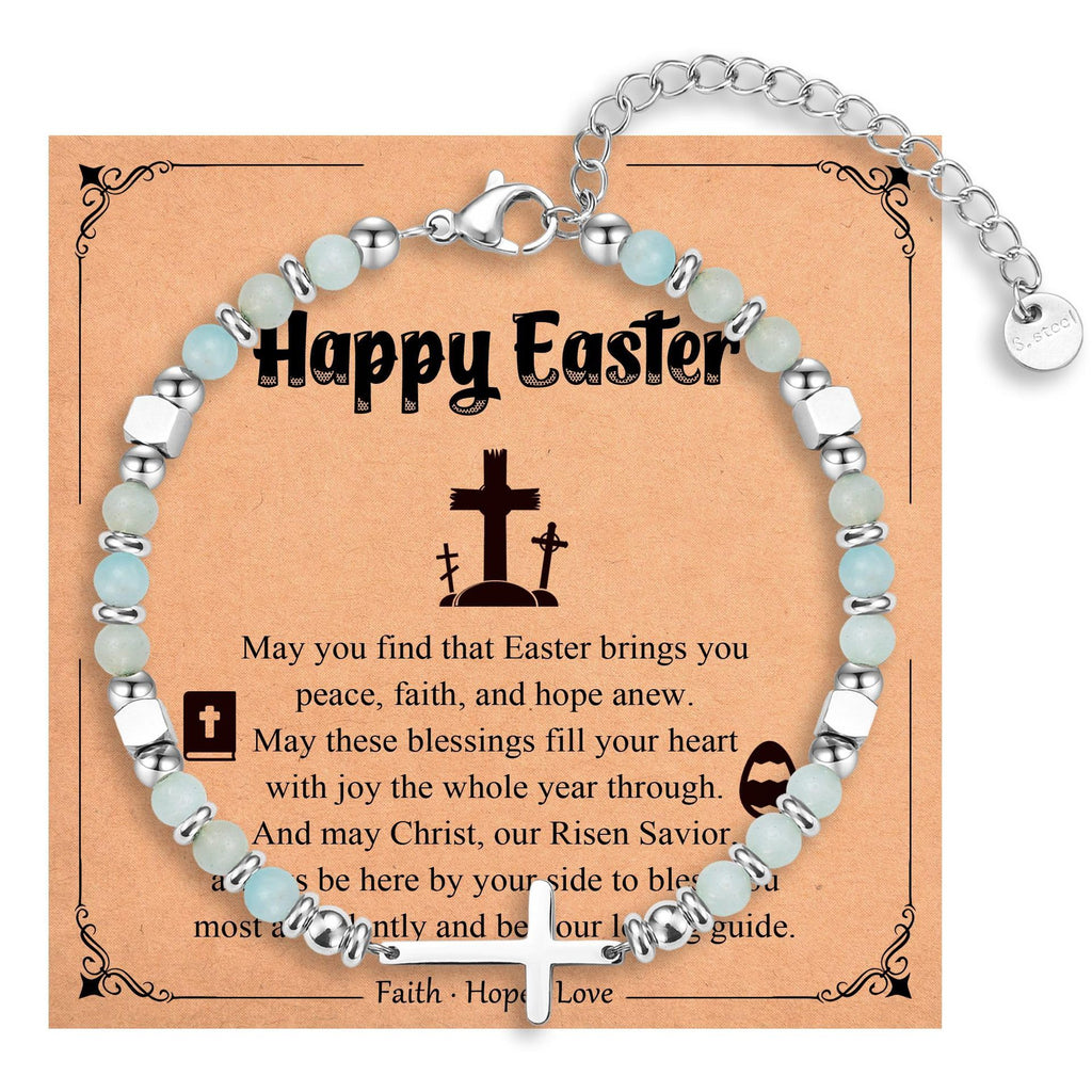 Natural Stainless Steel Cross Beaded Bracelet Card Vera Lux