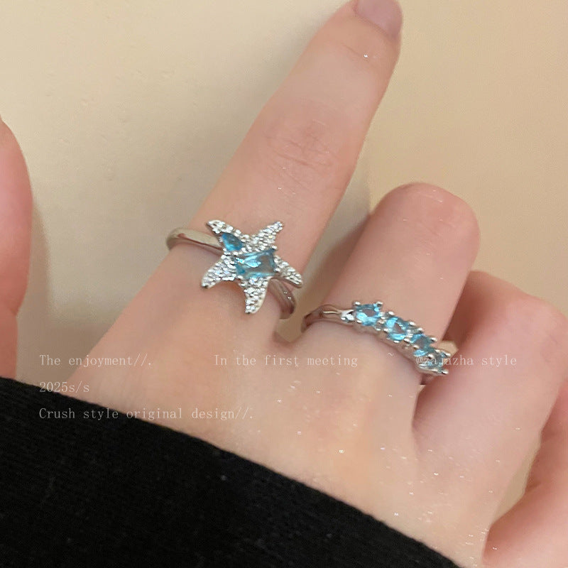 Blue Star Zircon Ring For Women, Luxury Niche High-End Index Finger Ring, Fashion Stackable Adjustable Band Vera Lux