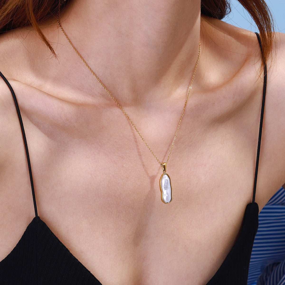 18K gold inlaid irregular pearl design light luxury noble pendant necklace Vera Lux
