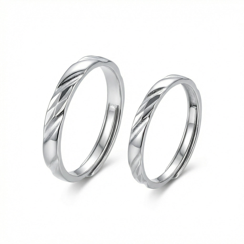 925 Sterling Silver Elegant Silver Couple Rings with Red and Black Twisted Enamel Accents Vera Lux