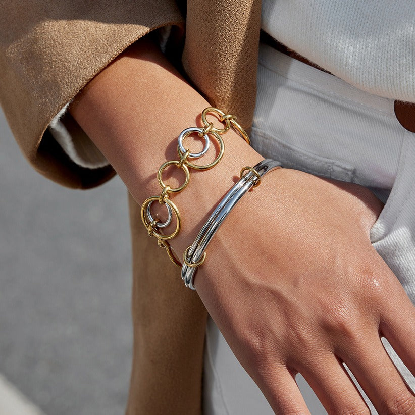 18K gold and S925 silver multi-strand bracelet with contrasting colors. Vera Lux
