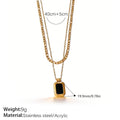Vintage Stackable Double Layer Oval Black Onyx Pendant Necklace, 18K Gold Plated Square Black Zircon Clavicle Chain Vera Lux