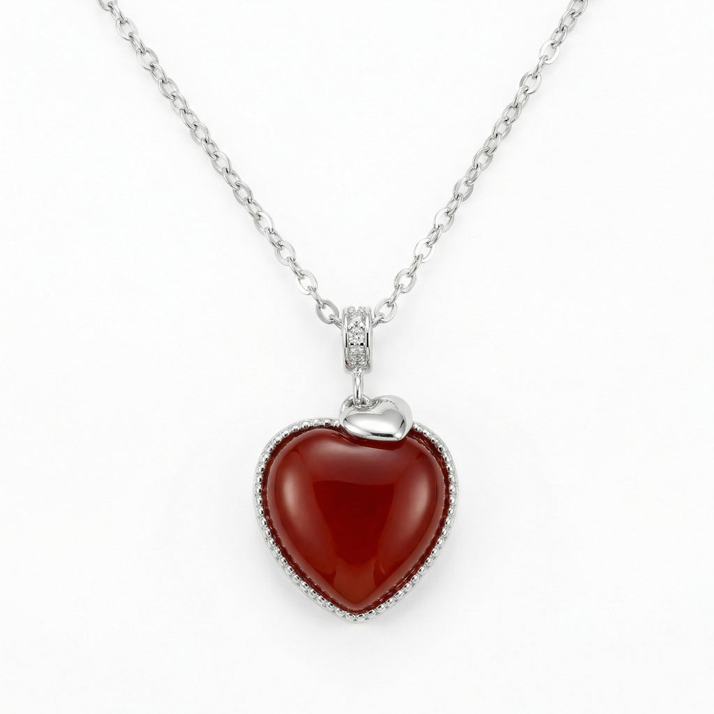 925 Sterling Silver Elegant Sterling Silver Heart Necklace with Vibrant Red Gemstone Pendant Vera Lux