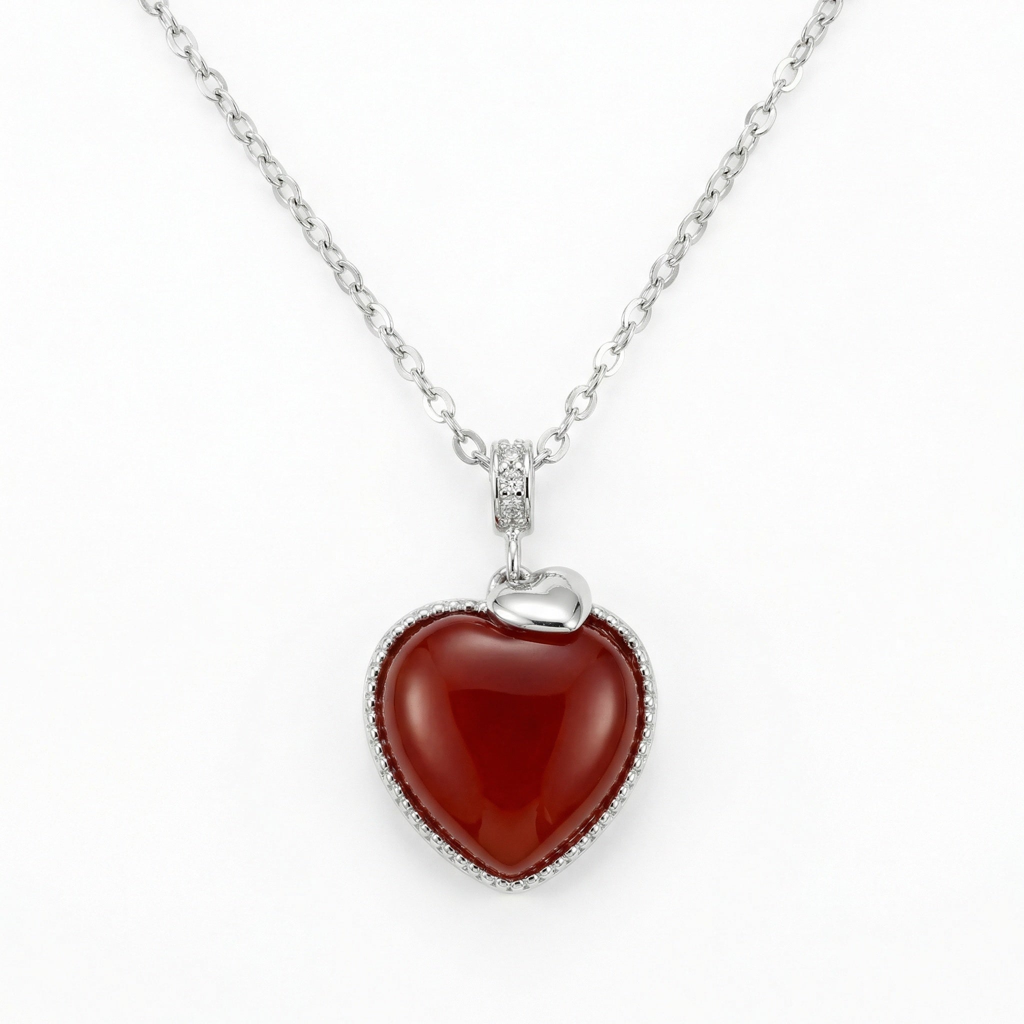 925 Sterling Silver Elegant Sterling Silver Heart Necklace with Vibrant Red Gemstone Pendant Vera Lux