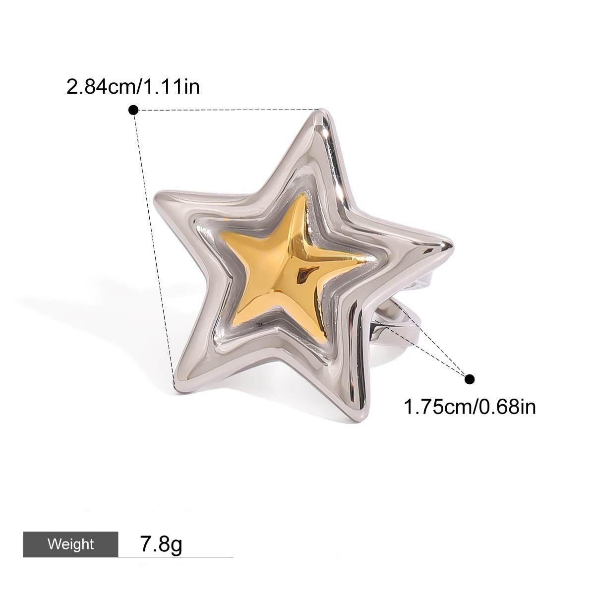 18K gold five-pointed star with texture design simple personality ring Vera Lux