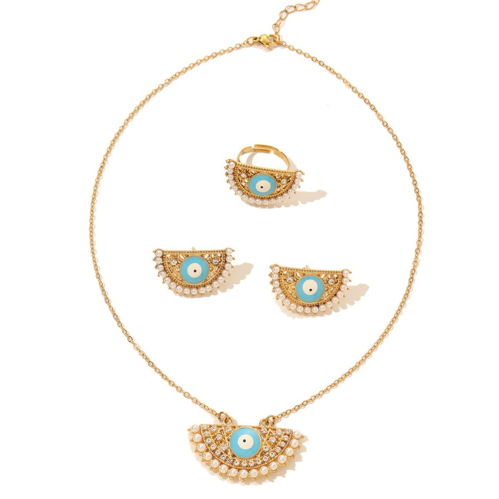 Turkish Evil Eye Necklace, Earrings and Ring Set Vera Lux