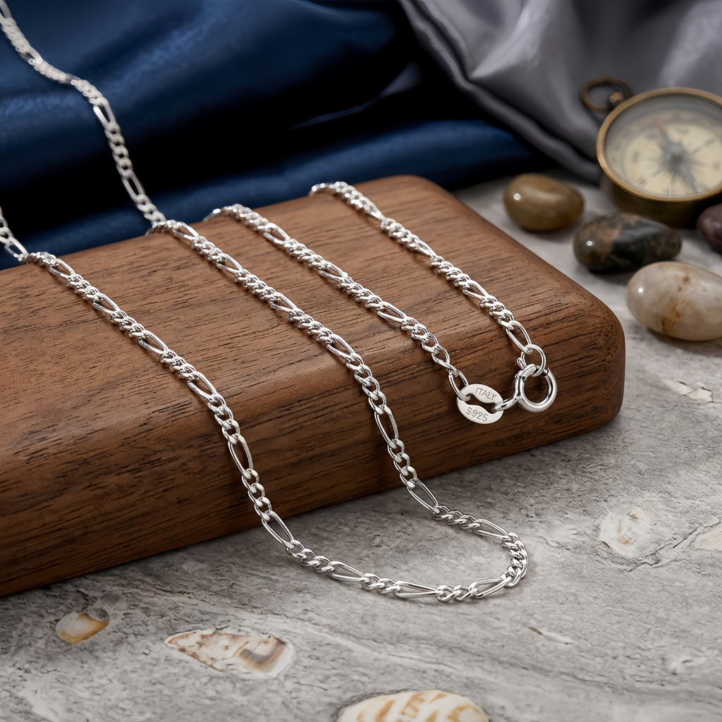 925 Sterling Silver Italian Sterling  Figaro Chain Necklace - Classic Design & Durable Craftsmanship Vera Lux