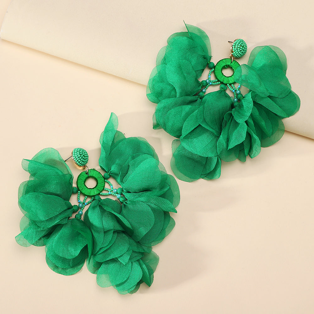 Handmade Bohemian Beaded Chiffon Flower Tassel Earrings For Women Tropical Vacation Statement Jewelry Vera Lux
