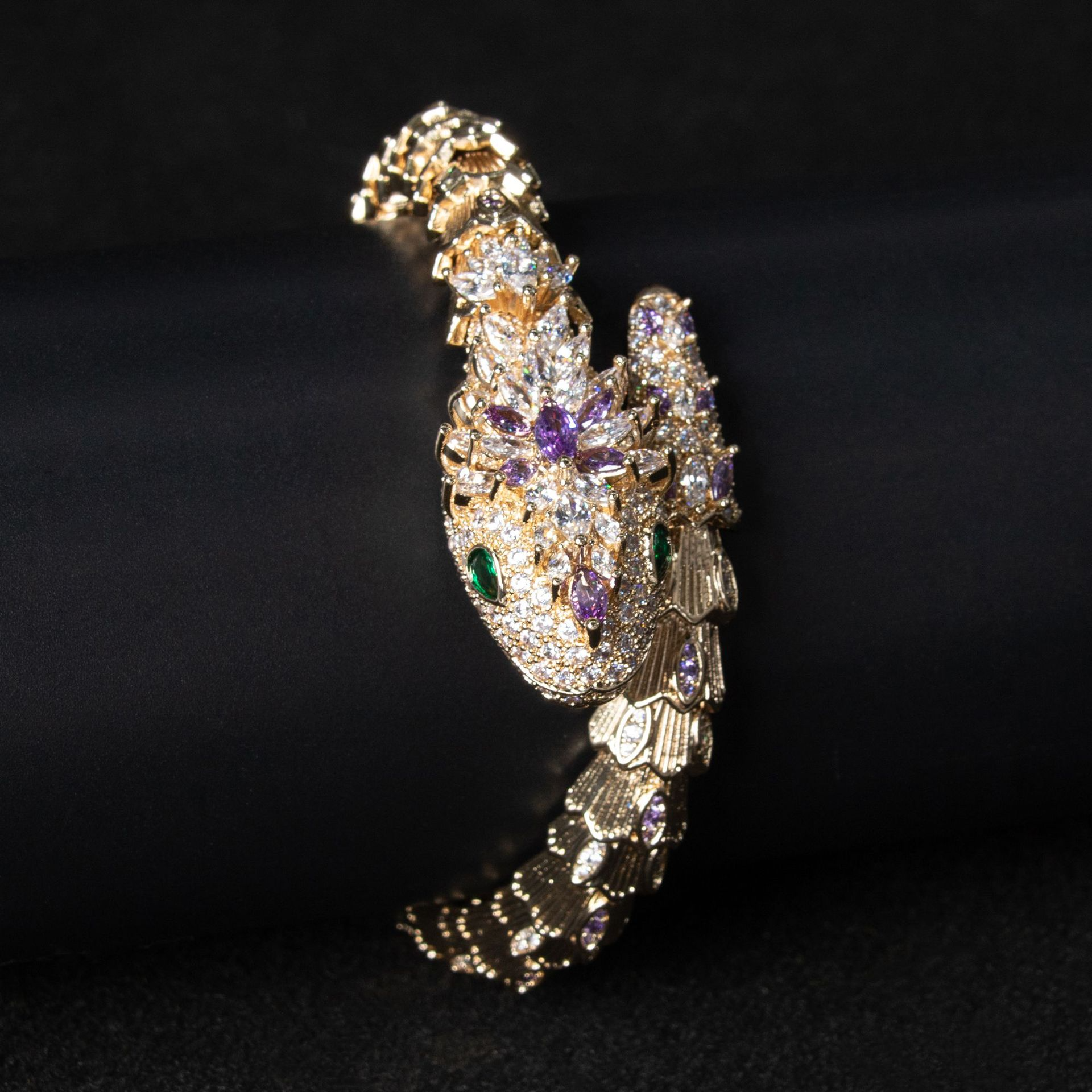 18K Gold Snake and Marcasite Bracelet Vera Lux