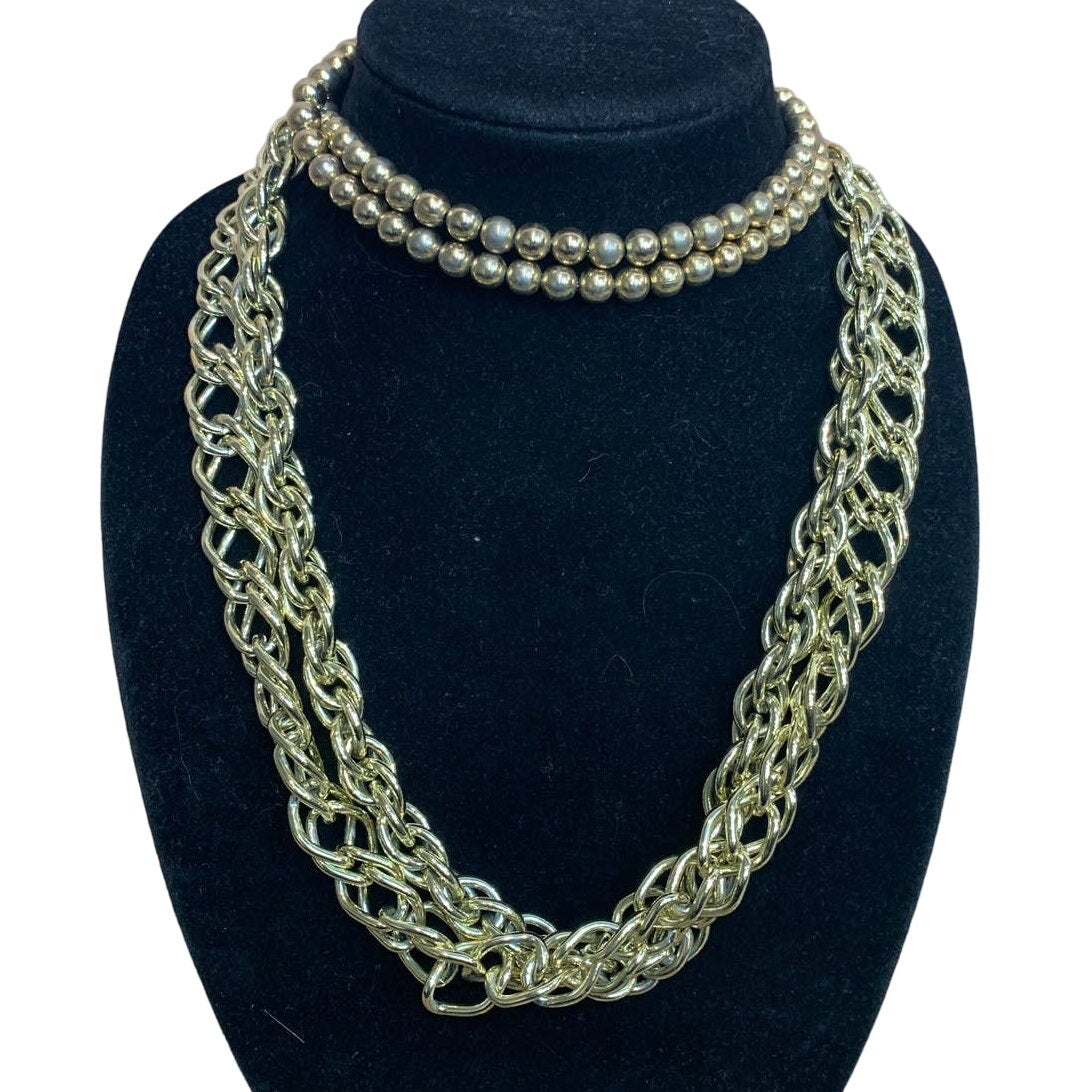 10 Piece Vintage Gold Toned Chain Link Beaded Necklace Bracelet Jewelry Lot Revyntage
