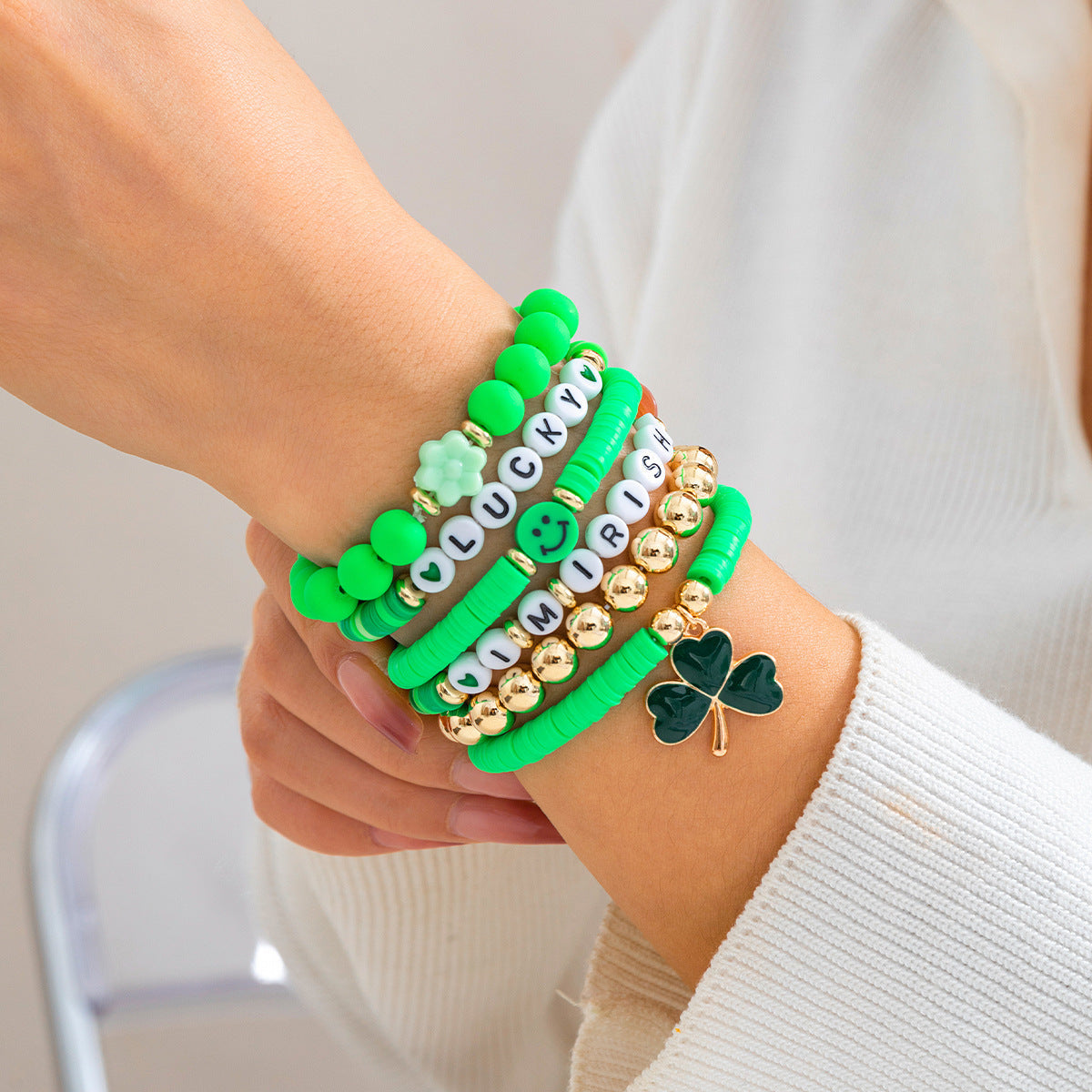 Leafy Clover Letter Bracelet Simple Green Beaded Bracelet Vera Lux