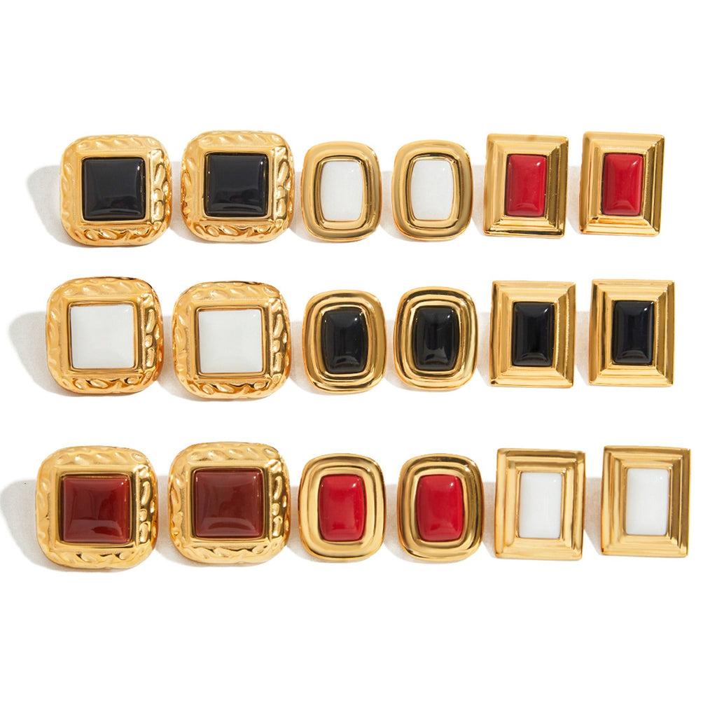 18K gold geometric square with texture design classic retro earrings Vera Lux