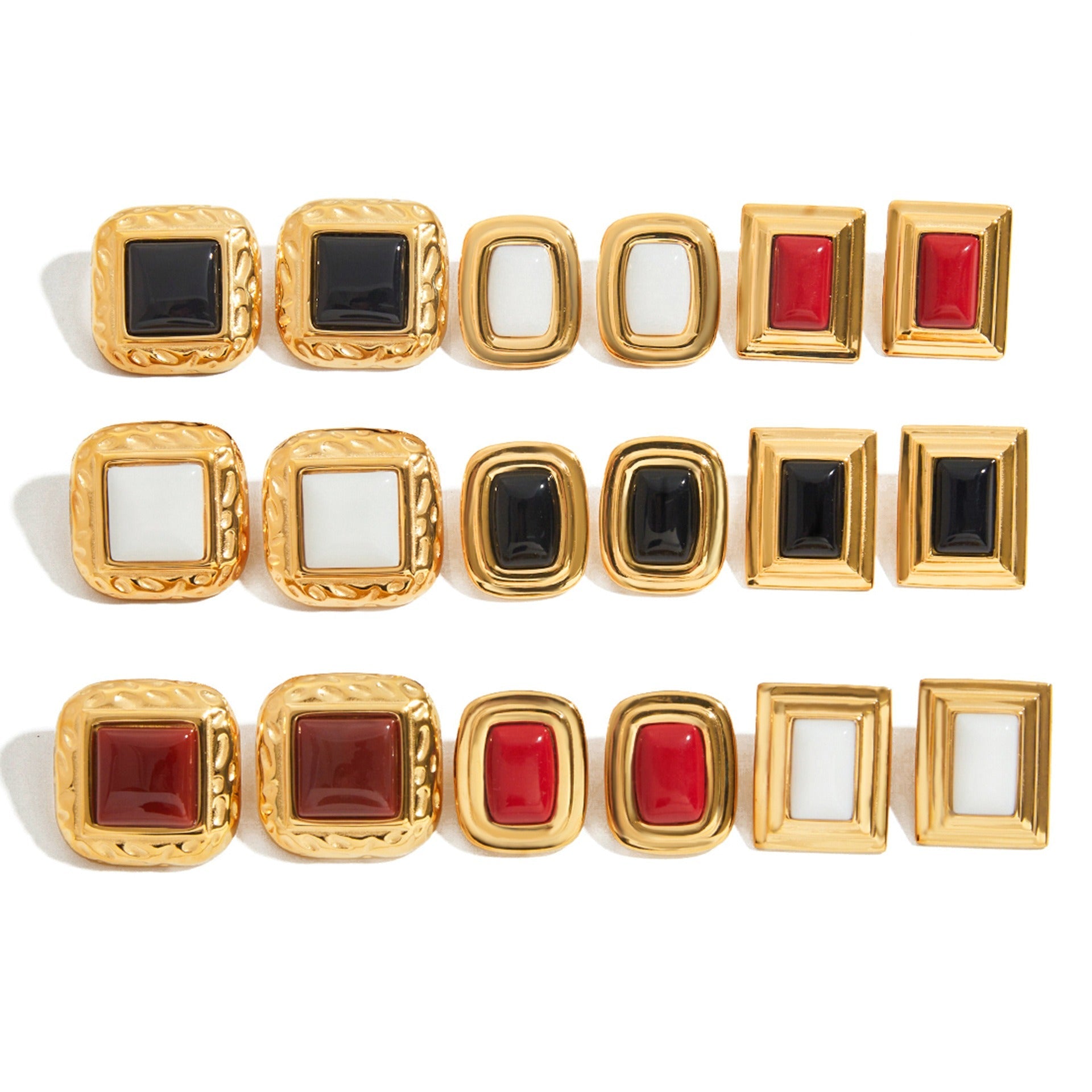 18K gold geometric square with texture design classic retro earrings Vera Lux