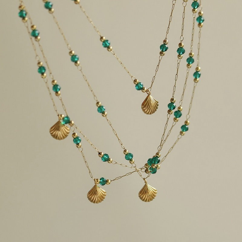 18k gold light luxury high-end shell green bead anklet Vera Lux