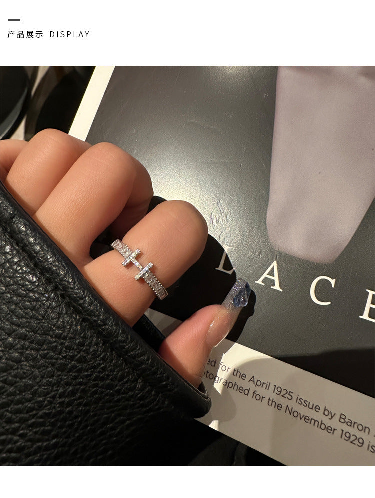 Elegant Light Luxury High-End Diamond Ring For Women, INS Versatile Open Index Finger Ring, Niche Simple Sparkling Zircon Band Vera Lux