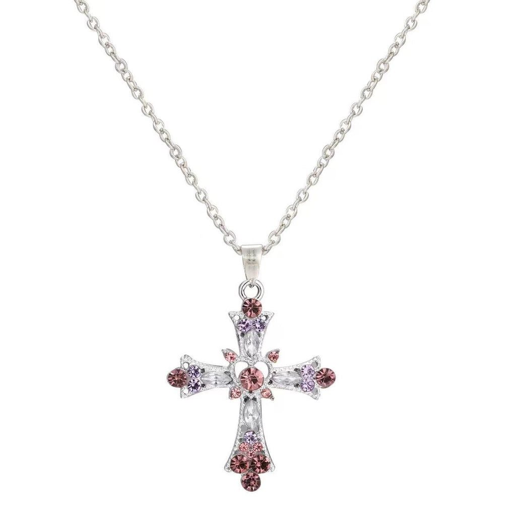 Gothic Cross Pendant Necklace For Women, Y2K Heavy Duty Bling Rhinestone Clavicle Chain, Vintage Punk Hip Hop Trendy Streetwear Jewelry Vera Lux