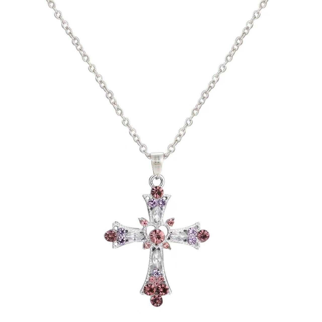 Gothic Cross Pendant Necklace For Women, Y2K Heavy Duty Bling Rhinestone Clavicle Chain, Vintage Punk Hip Hop Trendy Streetwear Jewelry Vera Lux