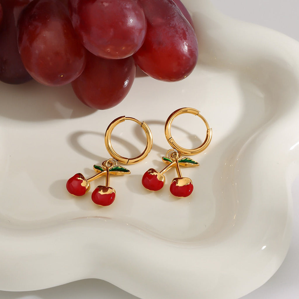18K Gold Cherry Shaped Earrings with Exquisite and Unique Design Vera Lux