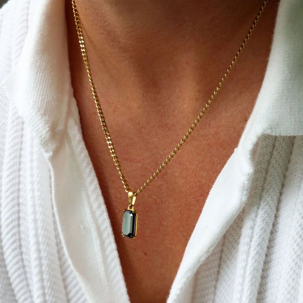 Geometric Rectangular Pendant Layered Cuban Chain Necklace Vera Lux