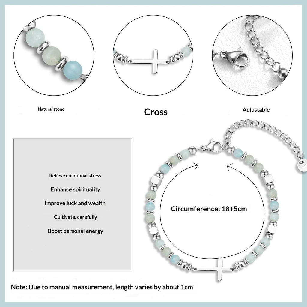Natural Stainless Steel Cross Beaded Bracelet Card Vera Lux