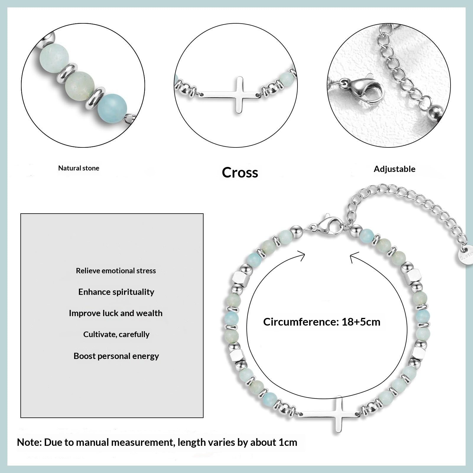 Natural Stainless Steel Cross Beaded Bracelet Card Vera Lux