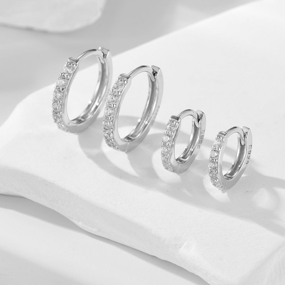 S925 Sterling Silver Ear Clips Inlaid With Zirconia Basic Round Earrings Vera Lux