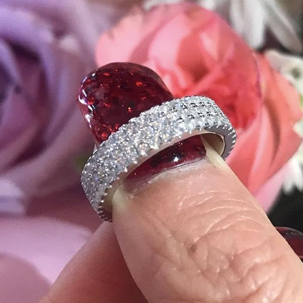 Three Layer Full Pave Shiny Zircon Ring, European Fashion Engagement Band & Midi Ring Vera Lux