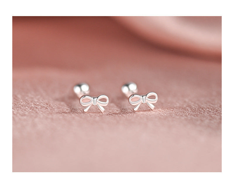 S999 Sterling Silver Bow Stud Earrings, Versatile For Daily & Commute, Ideal For Best Friends, Women's Cartilage Tragus Piercing With Unique Minimalist Design Vera Lux