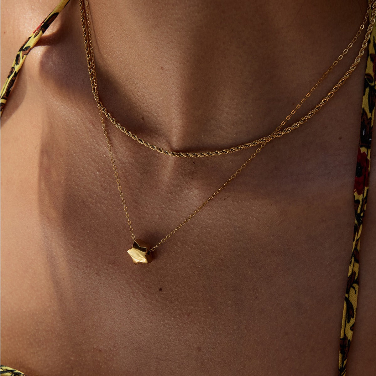 18K gold double chain with heart/star design exquisite simple necklace Vera Lux