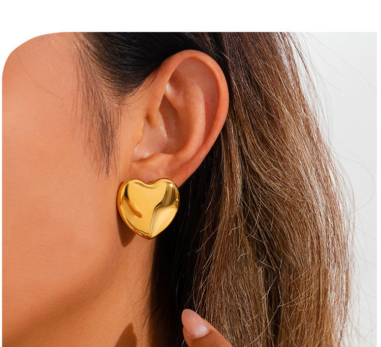 European And American Minimalist Glossy Heart-shaped Stainless Steel Earrings For Women. Light Luxury Minimalist Style. Exaggerated Heart-shaped Earrings. Versatile Accessories. Vera Lux