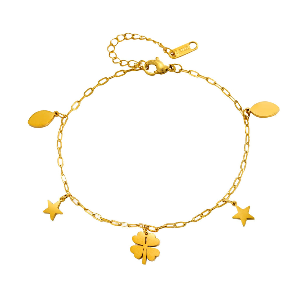 18k gold-plated four-petal bell flower pendant titanium steel anklet Vera Lux