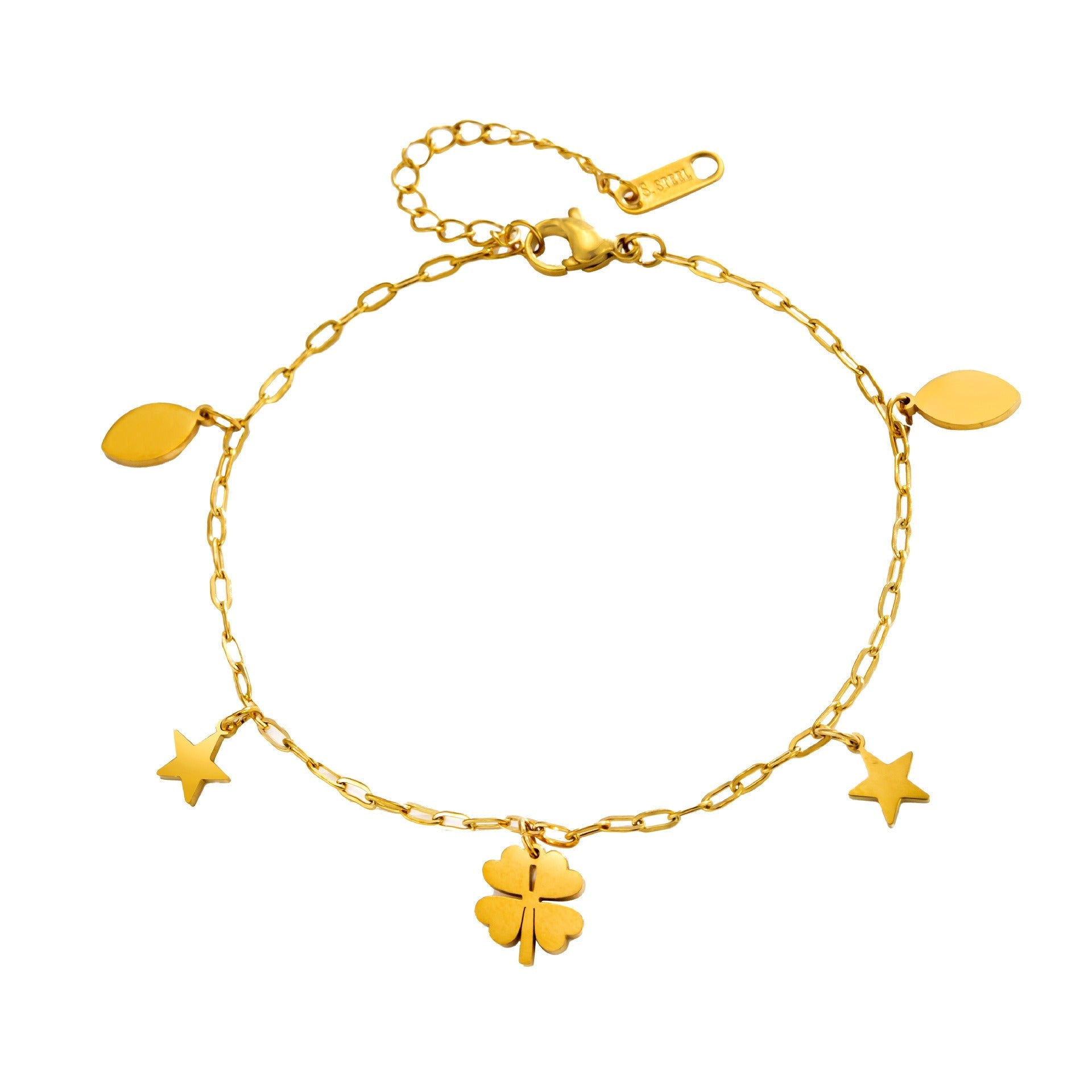 18k gold-plated four-petal bell flower pendant titanium steel anklet Vera Lux