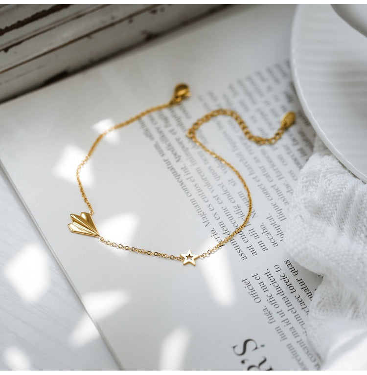 Light luxury high-end 18K gold-plated airplane anklet Vera Lux