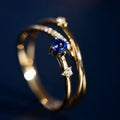 Blue Crystal Ring With Three Rows Of Diamonds Vera Lux