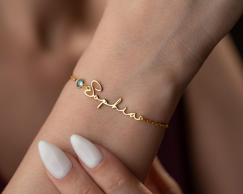 Personalized Cursive Name & Birthstone Bracelet Vera Lux