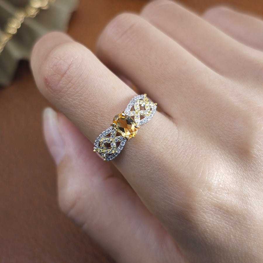 Natural Citrine 925 Silver Openwork Ring Vera Lux