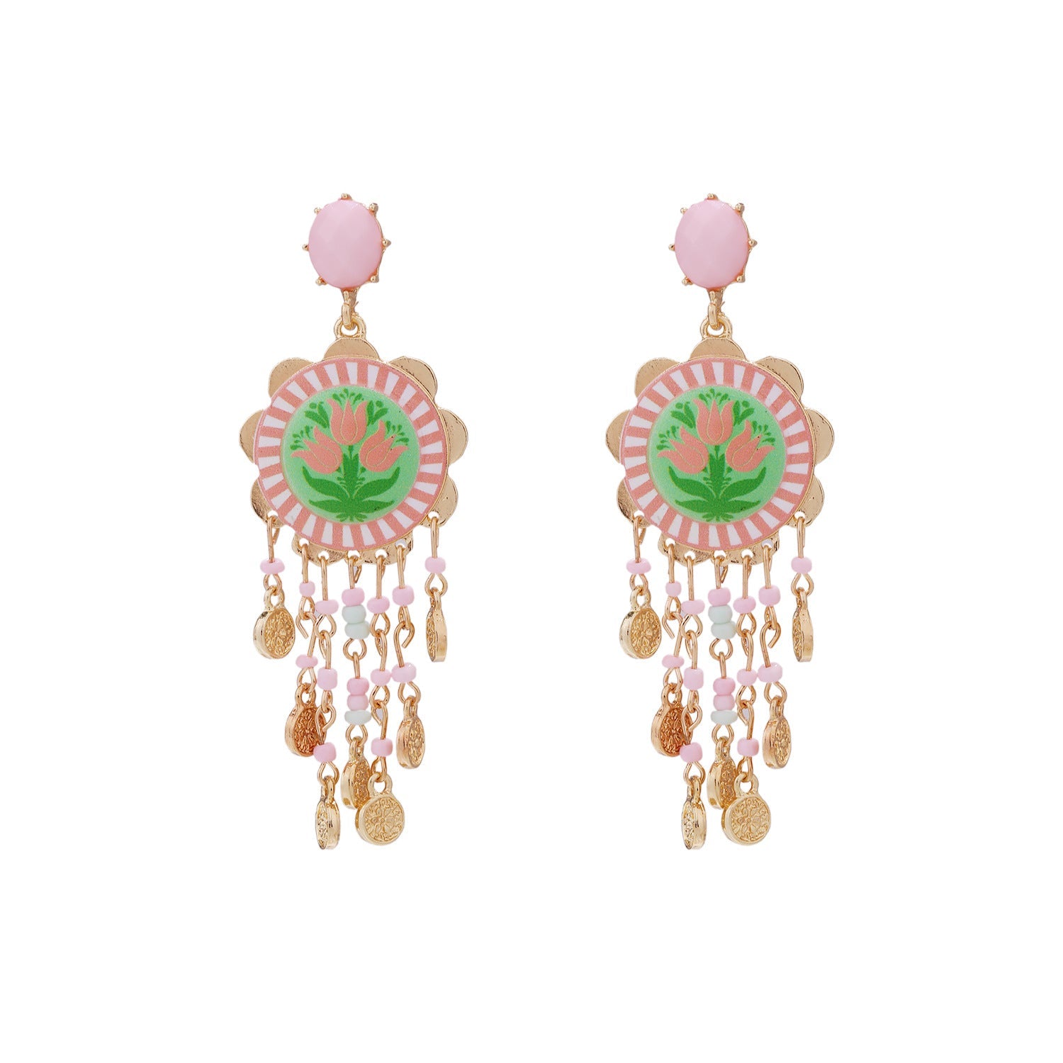 Womens Tulip-Print Tassel Casual Earrings Vera Lux