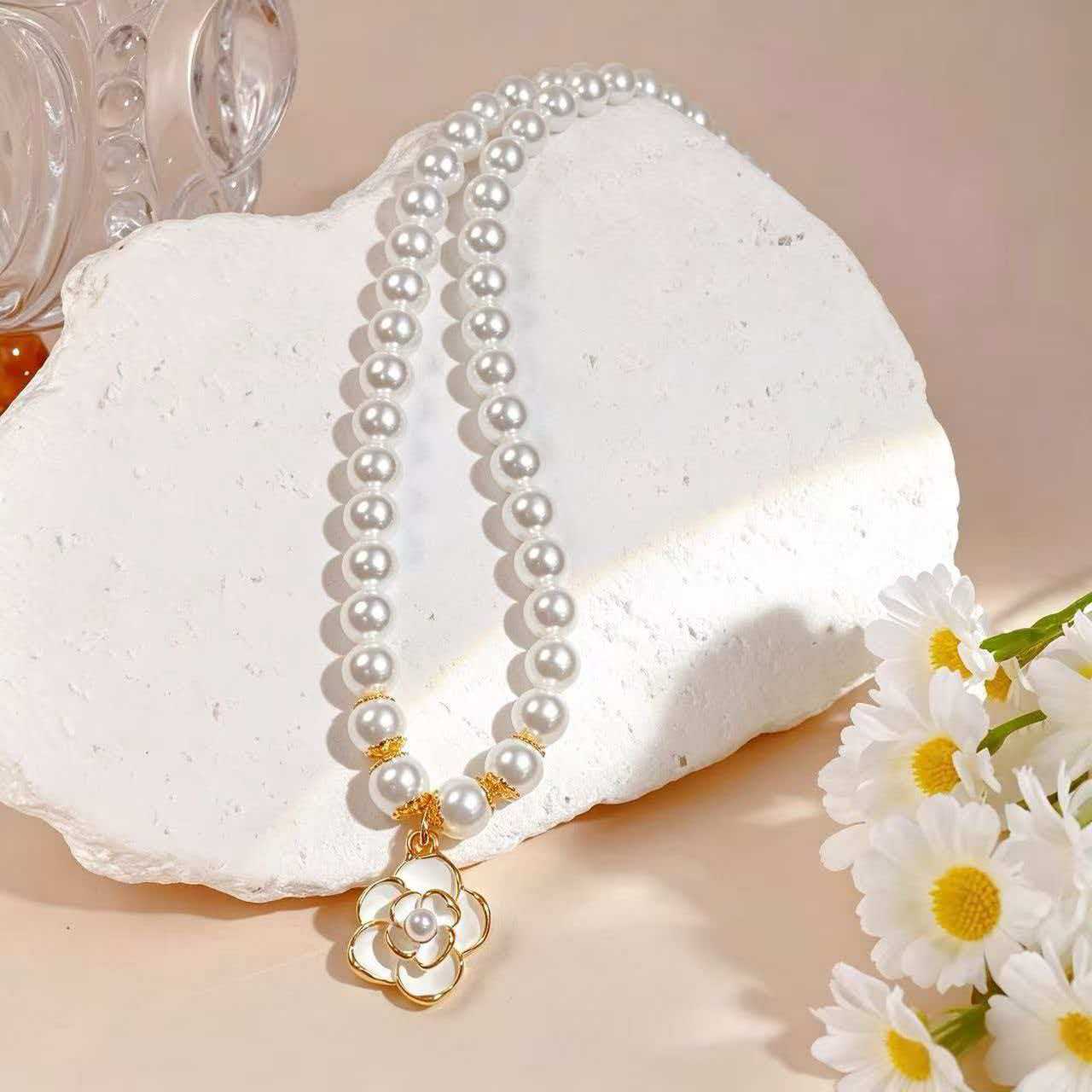 French-style Camellia Pearl Necklace For Women Vera Lux
