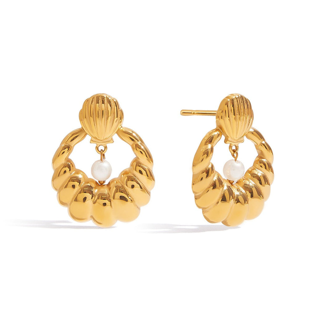 18K gold U-shaped earrings with textured design, exquisite and simple Vera Lux