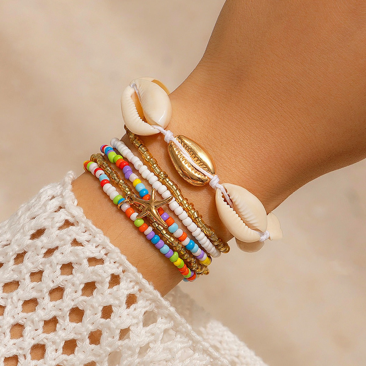 Beach Starfish Beaded Shell Rice Bead Bracelet Vera Lux