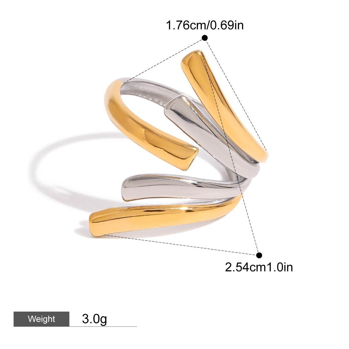 18K gold geometric lines with gold and silver color matching design simple and elegant ring Vera Lux