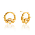 18K gold-plated friendship hand design titanium steel stud earrings with cubic zirconia. Vera Lux
