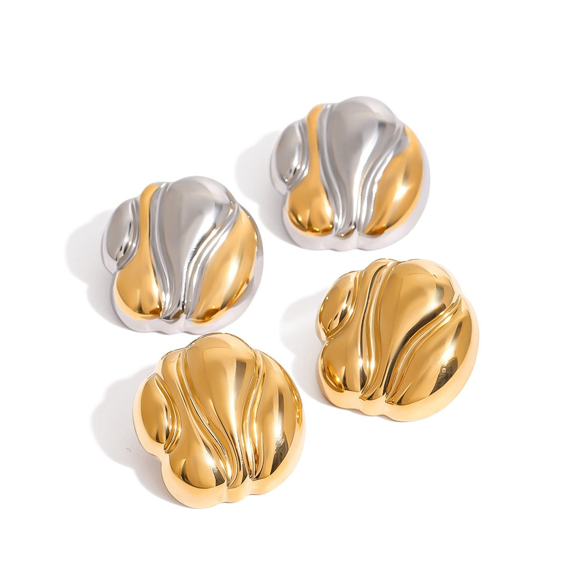 18k gold geometric shape with gold and silver color matching design fashionable and personalized earrings Vera Lux