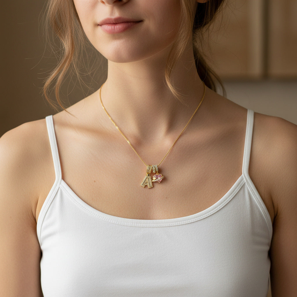 Gold-Plated Copper Planet Heart Pendant Necklace With Diamonds Vera Lux