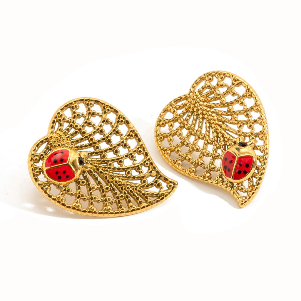 18K gold classic ladybug and leaf earrings Vera Lux